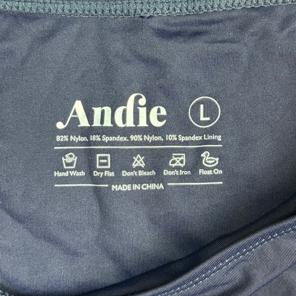 Andie Swim Bikini Bottom Women L Navy Blue High Waist Solid 19ABHIWA - Picture 3 of 6